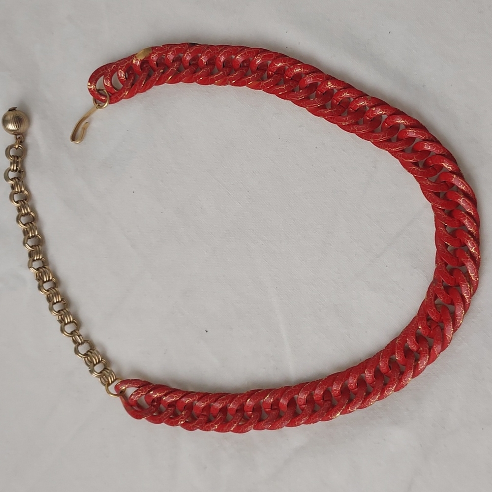 Chunky chain metal choker necklace red gold retro chain necklace unisex - Picture 2 of 16